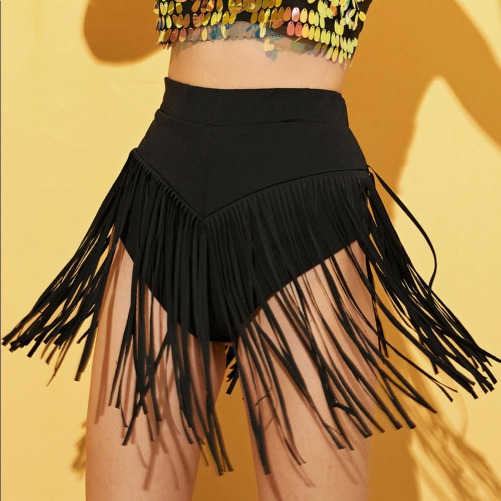 Shein Black Fringe Booty Shorts